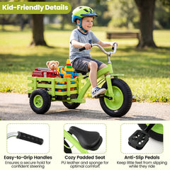 Kids Tricycle with 15 Inch Inflatable Rubber Tires -Green