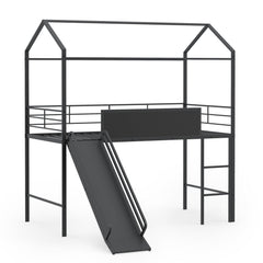 Kids Twin Size Loft Bed with Ladder and Slide for Bedroom-Black