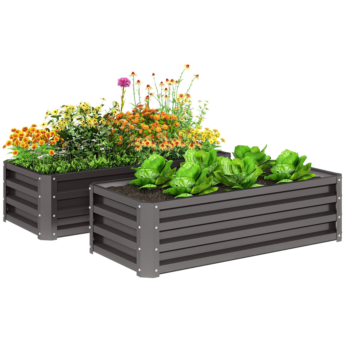 Galvanized Raised Garden Beds, Outdoor Planter Box, Set of 2, for Flowers, Herbs and Vegetables, Black