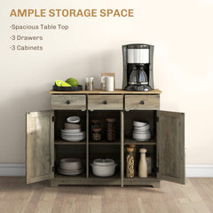 Modern Sideboard, Buffet Cabinet with Storage Cabinets, Drawers and Adjustable Shelves for Living Room, Washed Grey
