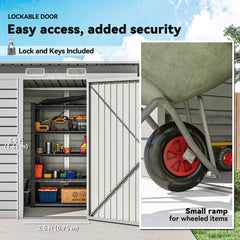 6 x 4FT Galvanized Garden Storage Shed, Metal Outdoor Shed with Double Doors and 2 Vents, Grey