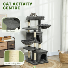 52.5" Cat Tree Tower with Scratching Posts, Cat Condos, Bed, Platforms, Hammocks, for Indoor Cats, Dark Grey