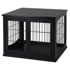 26" Wooden Dog Cage with Double Door Entrance & Simple Modern Design, Black