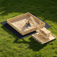 Wooden Sandbox with Digger, Kids Sandbox with 360° Rotating Seat & Bottom Liner, 72" x 35" x 22"