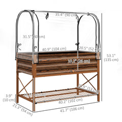 Raised Garden Bed with Cover, Metal Elevated Planter Box with Bottom Shelf and Liner, Black