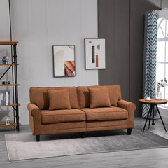 Modern 3 Seater Sofa, Corduroy Fabric 3 Seater Couch with Pine Wood Legs and Rolled Armrests for Living Room, Beige