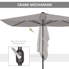 6.5x10ft Patio Umbrella Rectangle Solar Powered Tilt Aluminum Outdoor Market Parasol with LEDs Crank (Light Coffee)