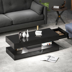 Coffee Table with Adjustable LED Lights, Modern Living Room Table with 2 Drawers, Open Shelf, Remote, High Gloss White