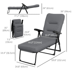 Outdoor Lounge Chair with Padded Cushion, Folding Reclining Patio Garden Chair with Recline Back, Footrest, for Poolside, Patio, Blue