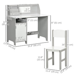 2Pcs Kids Desk and Chair Set with Whiteboard, Storage, Shelves, Grey
