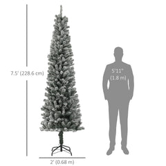 6ft Prelit Pencil Artificial Christmas Tree, Flocked Xmas Tree with Remote, Dual Colour LEDs, 429 Tips, Metal Stand