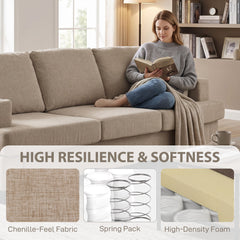 3 Seater Sofa with USB Ports & Cup Holders, Chenille-Feel Upholstered Couch for Living Room, Grey