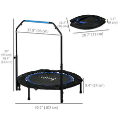 40" Foldable Mini Fitness Trampoline, with Adjustable Foam Handle, Blue