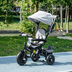 6 in 1 Toddler Tricycle Stroller with Basket, Canopy, 5-point Safety Harness, for 12-60 Months, Grey
