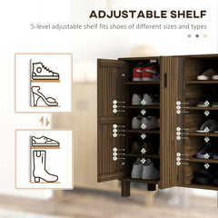 Shoe Storage with Double Doors and Open Shelves 17 Pair Shoe Storage Organizer for Entryway Hallway Black