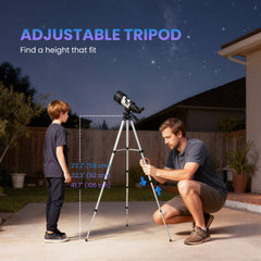 Astronomical Telescope for Adults, 70 mm Aperture Refractor Telescope with 100X, Adjustable Tripod, White