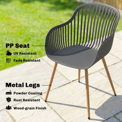 Outdoor Dining Chairs Set of 4, Patio Chairs with Slotted Backrest, Grey