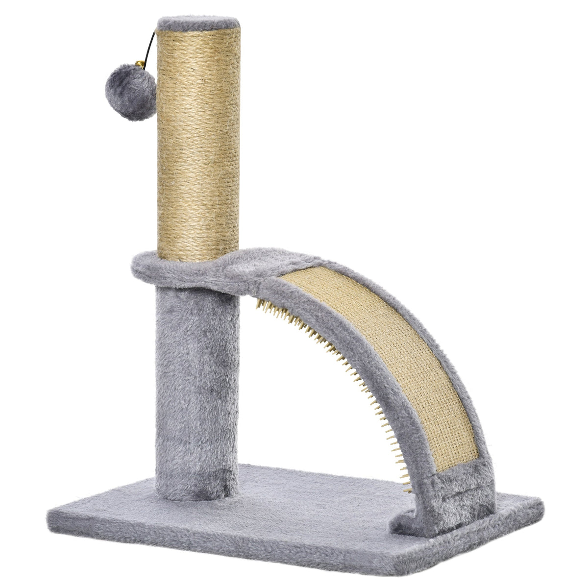 17" Small Cat Tree with Jute Scratching Post, Curved Scratching Board, Dangling Ball with Bell, Grey