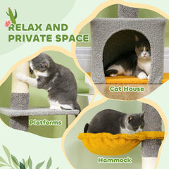 Floor to Ceiling Cat TreeTower with 90.5"-108" Adjustable Height, Scratching Posts, Hammock, Condo, Toy Ball, Dark Grey
