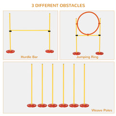 3PCs Portable Pet Agility Training Obstacle Set for Dogs w/ Adjustable Weave Pole, Jumping Ring, Adjustable High Jump