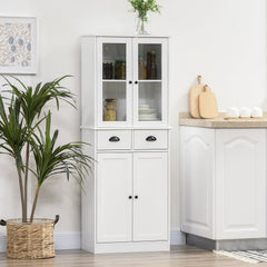 61" Kitchen Pantry Cabinet, Freestanding Farmhouse Buffet Storage Cabinet with Soft Close Glass Doors and Adjustable Shelves, Black