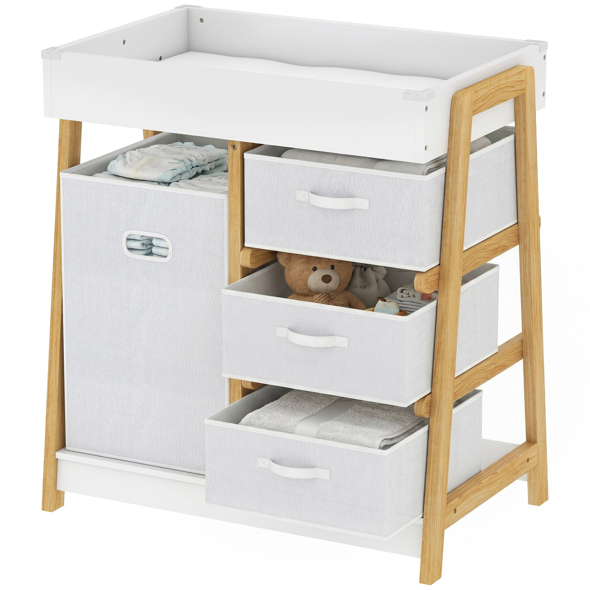 Baby Changing Table, Diaper Changing Station with Waterproof Pad, 3 Drawers and Large Basket for Newborn & Infant, White