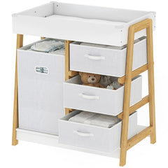 Baby Changing Table, Diaper Changing Station with Waterproof Pad, 3 Drawers and Large Basket for Newborn & Infant, White