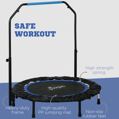 40" Foldable Mini Fitness Trampoline, with Adjustable Foam Handle, Blue