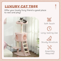 47" Tall Cat Tree Tower with Condo, Ladder, Scratching Posts and Hanging Ball, Light Grey