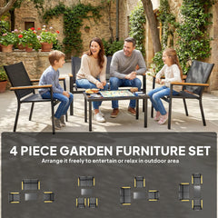 Outdoor 4 Piece Set Patio Furniture with Sofa, Tempered Glass Tabletop for Garden Backyard Porch, Black