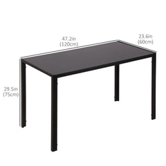 Rectangular Kitchen Table for 4 People, Dining Table with Tabletop Tempered Glass for Dining Room, Living Room, Black