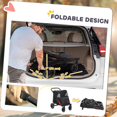 Foldable Pet Stroller with Universal Front Wheels, Shock Absorber, Dog Cat Carriage for Large & Medium Dogs, Black