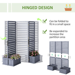 Outdoor Privacy Screen Wood Privacy Panel with 4 Planter Boxes, Raised Bed with 3 Panels, Drainage Holes, Natural
