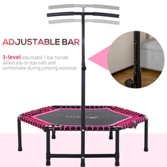 48" Adult Hexagon Rebounder Trampoline Fitness Bungee Jumping Cardio Trainer Outdoor Bouncer Jumper Adjustable Bar Pink