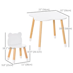 Kids Wooden Table and 2 Chairs Set, 3-Piece Dining Table with Bear Shape and Rounded Corners for 1-4 Years, White