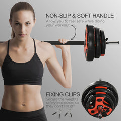 44lbs Adjustable Barbell Weight Set, Solid One-Piece Barbell Bar and Weights for Home Gym Weight Lifting Strength Training Exercise, Max Load 110 lbs, Black and Red
