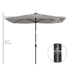 6.5x10ft Patio Umbrella Rectangle Solar Powered Tilt Aluminum Outdoor Market Parasol with LEDs Crank (Light Coffee)