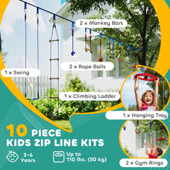32.8' Ninja Warrior Obstacle Course for Kids 3-6 Years, with Swing, Monkey Bars, Climbing Ladder, Gym Rings, Blue