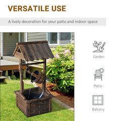 Wooden Well Wishing Fountain Outdoor with Electric Pump Water Bucket for Patio Garden Carbonized