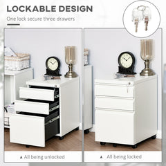 3 Drawer Filing Cabinet, Lockable Office Storage Cabinet on Wheels for Legal, Letter, A4 Files, Black