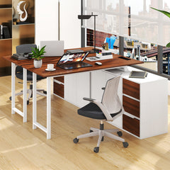 L-Shaped Desk with File Cabinet and Power Outlet Reversible Corner Computer Desk-White