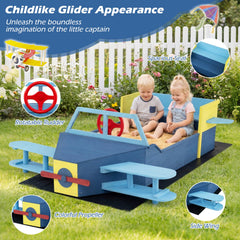 Large Wooden Kids Sandbox with Bottom Liner and Bench Seat-Blue