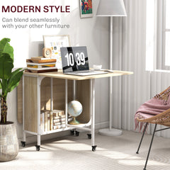 Folding Dining Table, Extendable Kitchen Table for Small Spaces with Storage Shelf and 6 Wheels, Distressed Grey