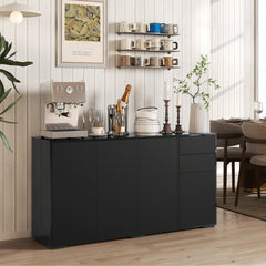 Kitchen Sideboard Storage Cabinet, Modern Coffee Bar with Push-Open Design and 2 Drawers for Living Room, White