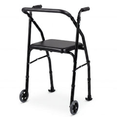 Lightweight Aluminum Mobility Walker for Seniors with 2 Wheels 5-Level Adjustable Height and Padded Seat-Black