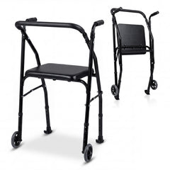 Lightweight Aluminum Mobility Walker for Seniors with 2 Wheels 5-Level Adjustable Height and Padded Seat-Black