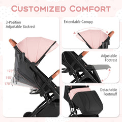 Lightweight Baby Stroller Compact Travel Stroller with One-Hand Folding-Pink