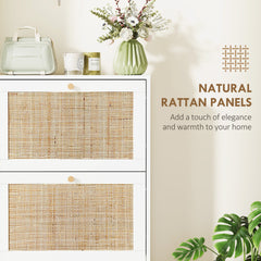 Rattan Shoe Storage Cabinet with 3 Flip Drawers and Adjustable Shelves, Entryway Shoe Cabinet for 18 Pairs, Oak