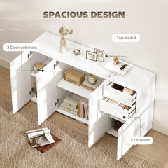 Kitchen Sideboard Storage Cabinet, Modern Coffee Bar with Push-Open Design and 2 Drawers for Living Room, White