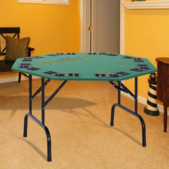 Folding Poker Table, 47" Octagon Blackjack Poker Game Table for 8 Players with Cup Holders, Green